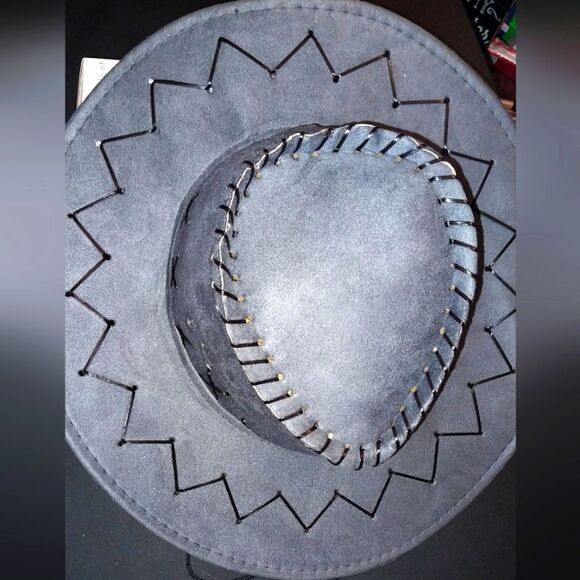 Western Style Faux Suede Cowboy Hat with Stitched Detail - Gray - Picture 6 of 6